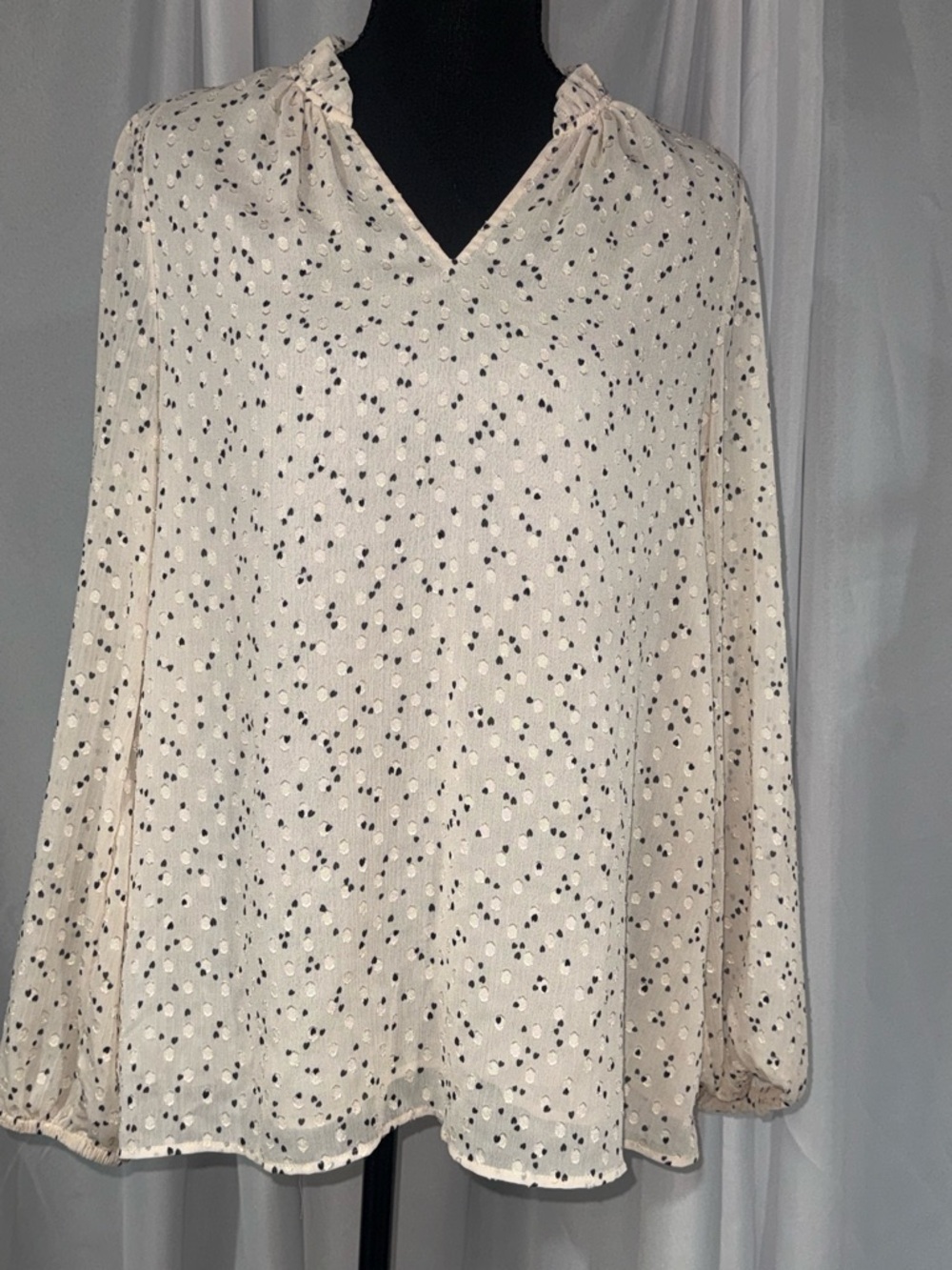 Hilary Radley Pale Pink Dot Print Long Sleeve Blouse